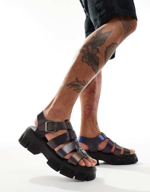 ASOS DESIGN - Chunky gladiator-sandaler i imiteret læder med metallisk krom-effekt