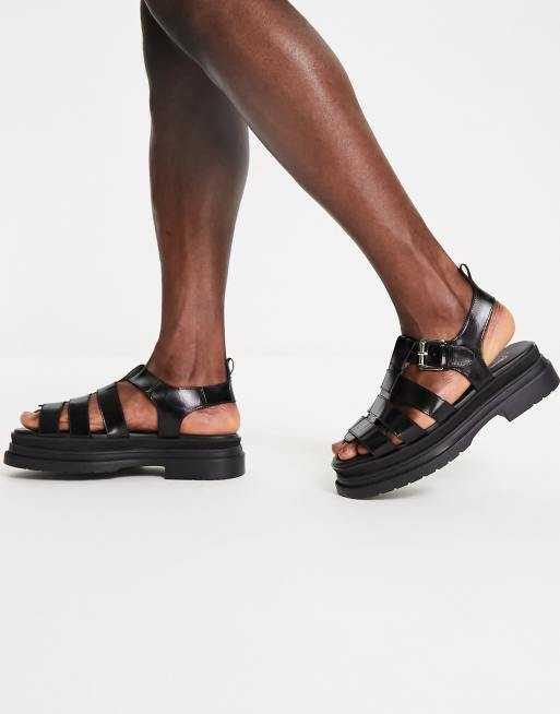 ASOS DESIGN chunky gladiator sandals in black leather