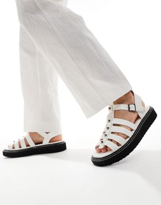 Asos Design Chunky Gladiator Sandals In White With Silver Studs