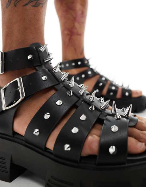  Black Studded Gladiator Sandals Unisex ASOS DESIGN Fort leather gladiator sandals in black suede | ASOS main image 3