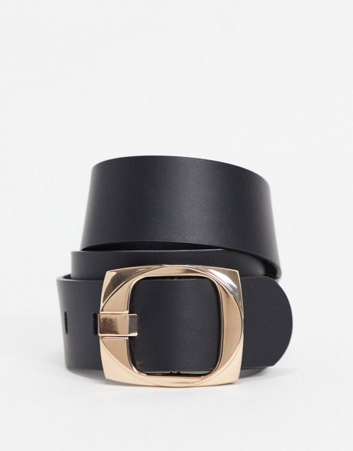 ASOS DESIGN chunky gold buckle belt in black