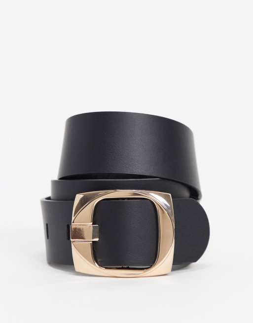 ASOS DESIGN chunky gold buckle belt in black