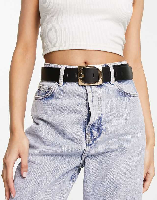 ASOS DESIGN chunky gold buckle belt in black - BLACK