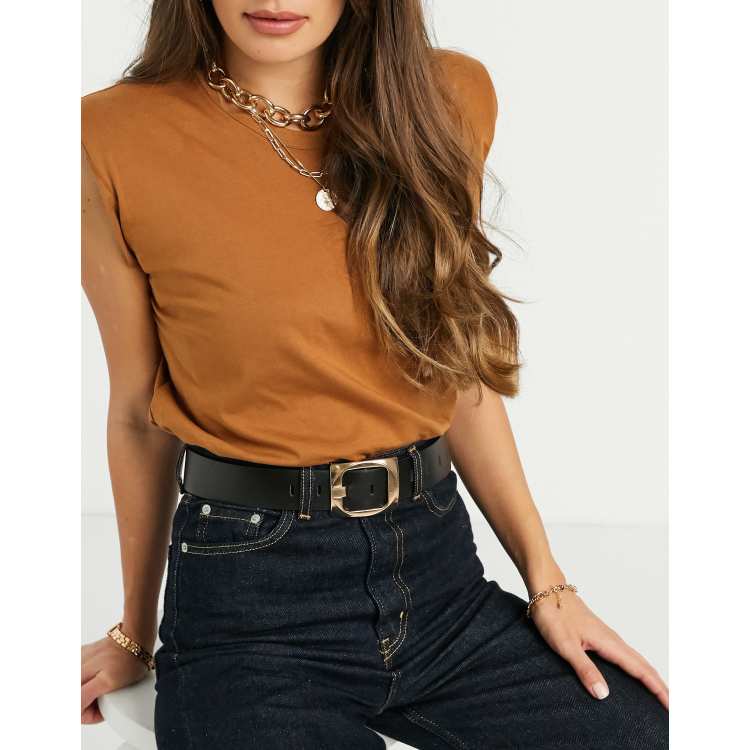 ASOS Asos Heart Shape Buckle Belt with Chain Detail in Black