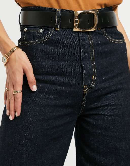 ASOS DESIGN chunky gold buckle belt in black