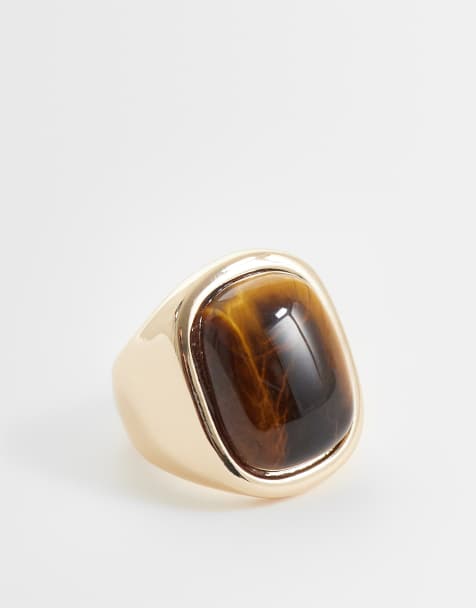 ASOS DESIGN - Chunky guldfarvet ring med tigerøje-sten - view 1