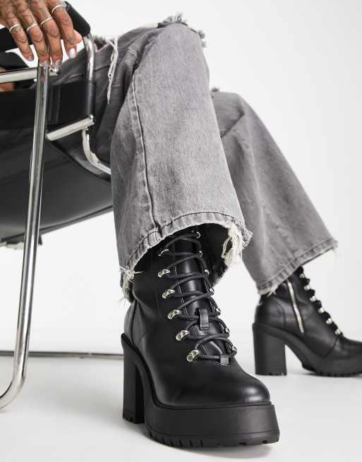 Black lace up 2025 high heel boots