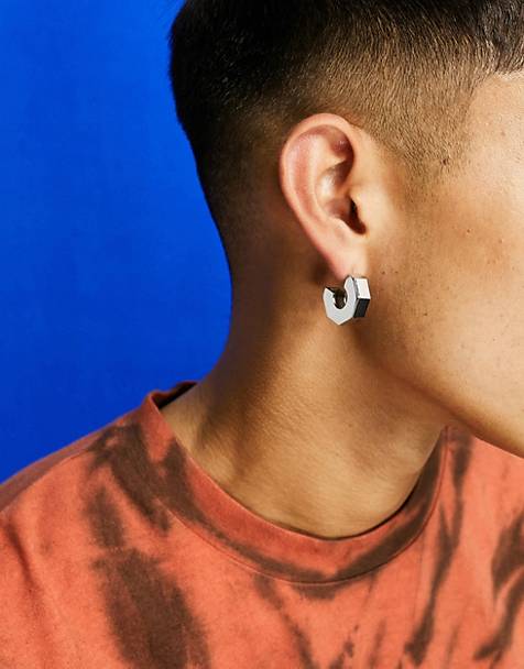 Metallic Mens Jewellery Earrings and ear cuffs ASOS Nfl Logo Hoop Earrings in Silver for Men 