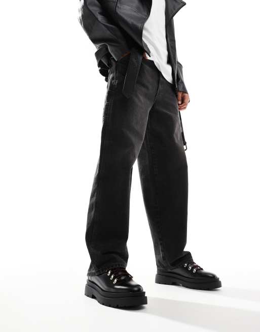 ASOS DESIGN chunky hiker shoes in black with contrast lace