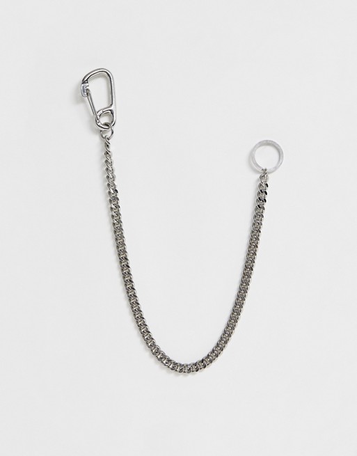 ASOS DESIGN chunky jean key chain with mountain clasp in shiny silver tone