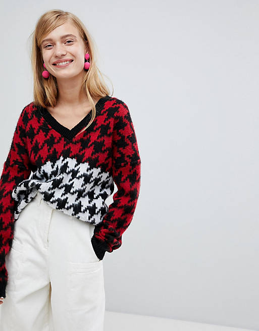 ASOS DESIGN chunky jumper in mixed dogtooth pattern | ASOS