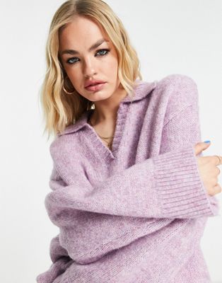 ASOS DESIGN chunky jumper with open collar in lilac | ASOS