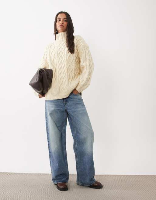ASOS DESIGN chunky kabelstriktrøje i creme, 2 af 4