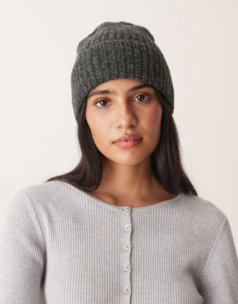 ASOS DESIGN chunky knit beanie in charcoal - view 1