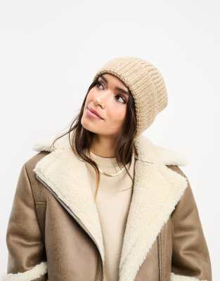 ASOS DESIGN chunky knit beanie in oatmeal