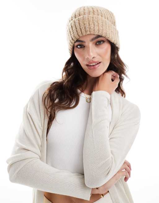 ASOS DESIGN chunky knit beanie in oatmeal