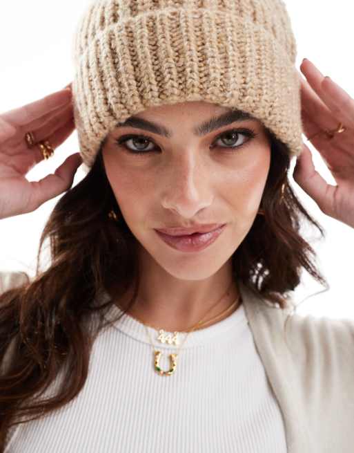 ASOS DESIGN chunky knit beanie in oatmeal
