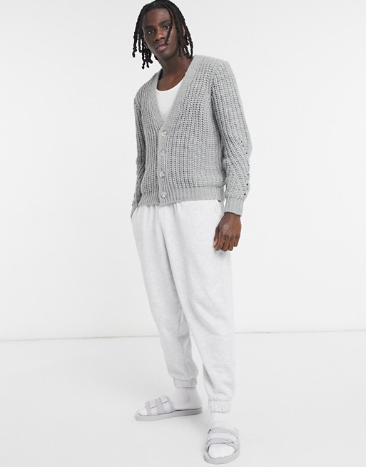 ASOS DESIGN chunky knit boxy cardigan in light grey