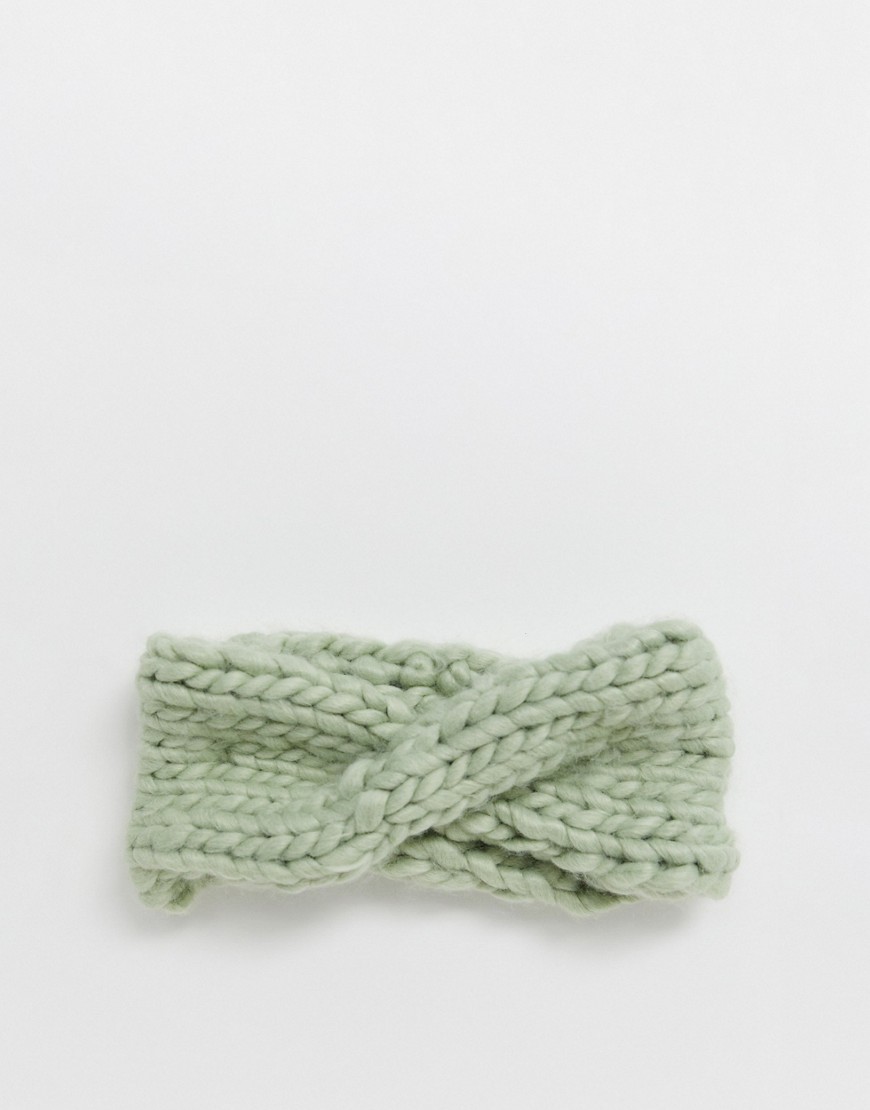 Asos Design Chunky Knit Headband In Light Green