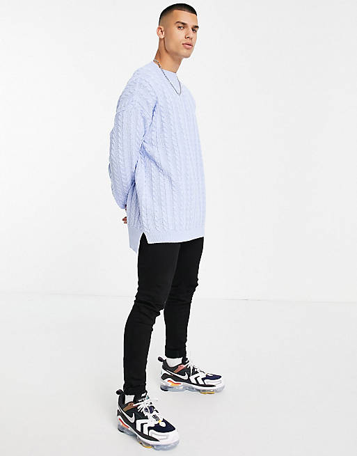 ASOS DESIGN chunky knit longline jumper in light blue