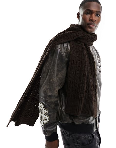 Brown Classic Knit Unisex Winter Scarf With Pockets