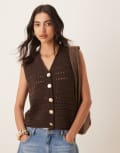[ASOS DESIGN] ASOS DESIGN chunky knit stitch waistcoat with gold buttons in chocolate-Brown S Chocolate