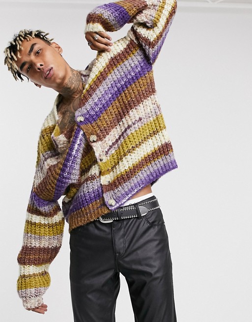 ASOS DESIGN chunky knit stripe cardigan in space dye yarn