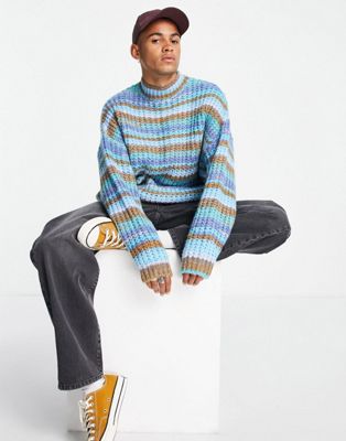 ASOS DESIGN chunky knit stripe jumper in blue space dye