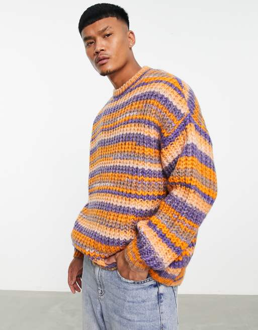 ASOS DESIGN chunky knit stripe jumper in multi space dye