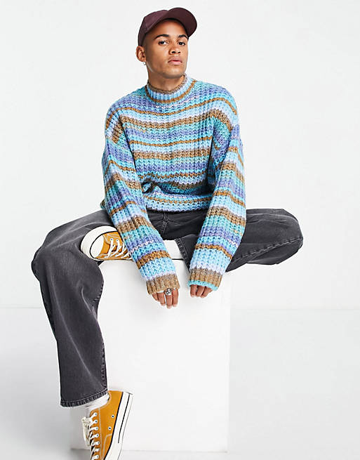 ASOS DESIGN chunky knit stripe sweater in blue space dye | ASOS