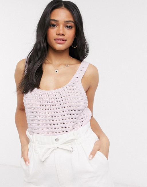 ASOS DESIGN chunky knitted singlet with stitch detail in lilac | ASOS