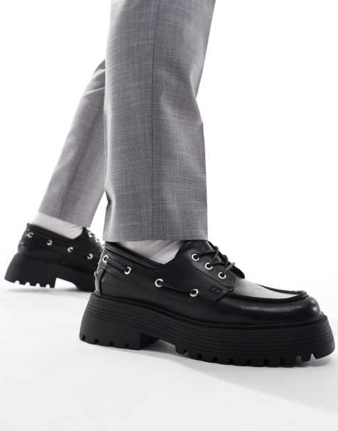 ASOS DESIGN chunky lace up boat shoes in black - view 1