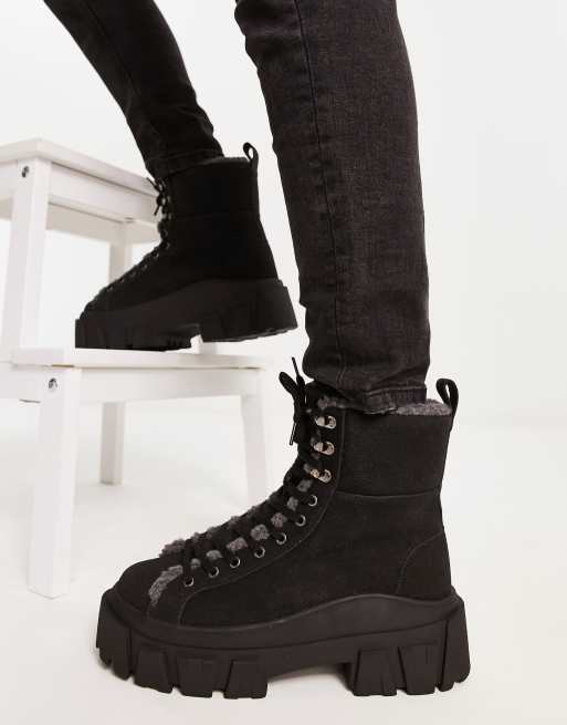 Wide fit black borg clearance lined lace up boots