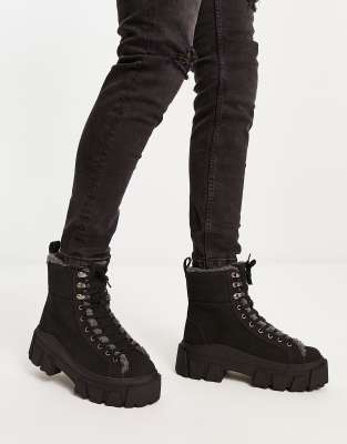 Asos design lace up boot in store black faux nubuck with chunky sole