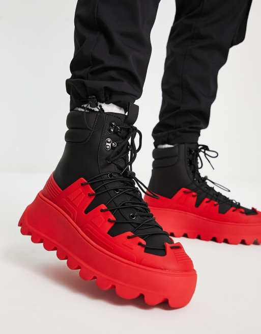 UNISEX LACE-UP BOOT, Black/Classic Red, Shoes