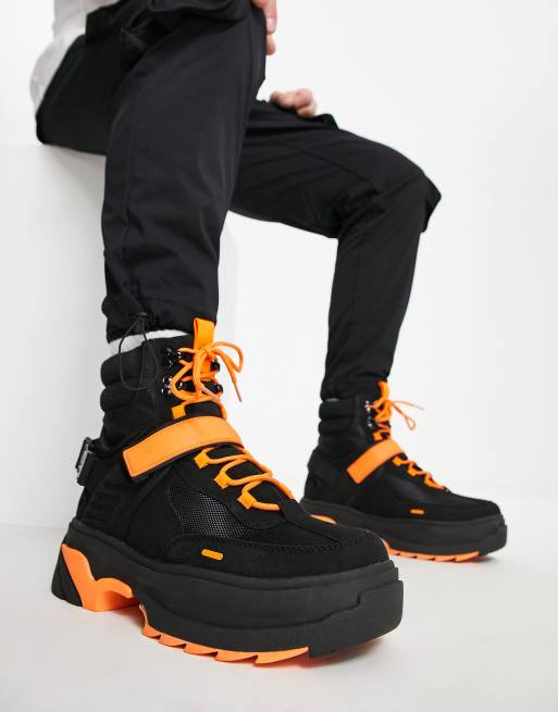 orange lace up boots