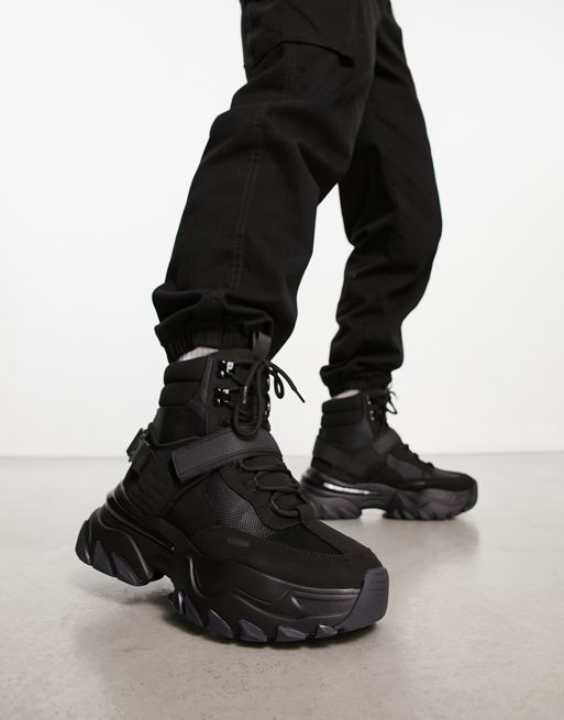ASOS DESIGN chunky calf length wellington boots in black
