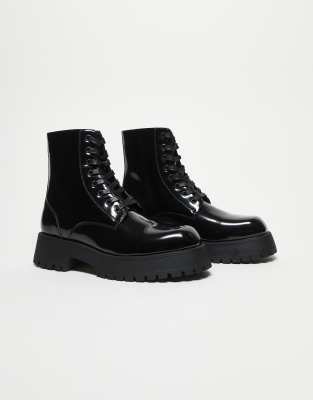 Asos Design Chunky Lace Up Boot In Black