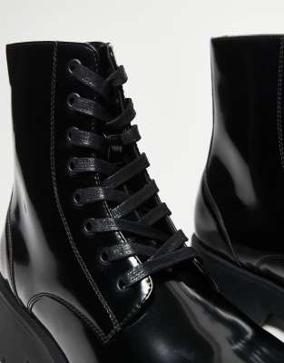 Asos Design Chunky Lace Up Boot In Black