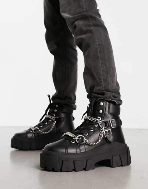 ASOS DESIGN chunky lace up boot with chain detail