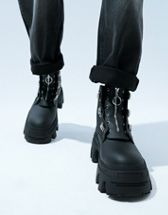 ASOS DESIGN lace up boot in black faux leather with chunky sole