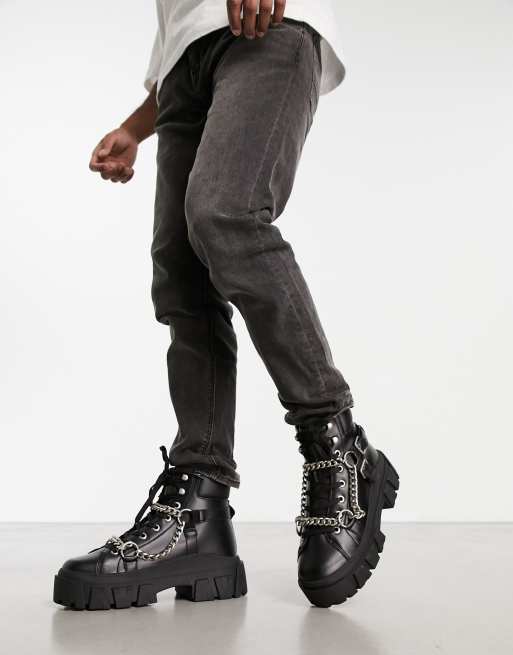 ASOS DESIGN chunky lace up boots with chain detail