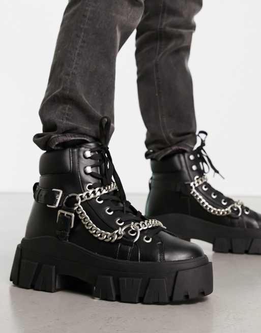 ASOS DESIGN chunky lace up boots with chain detail