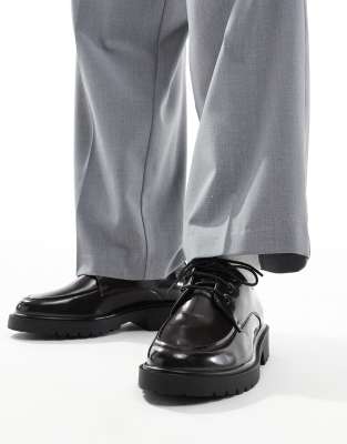 chunky lace up derby shoes in black with apron