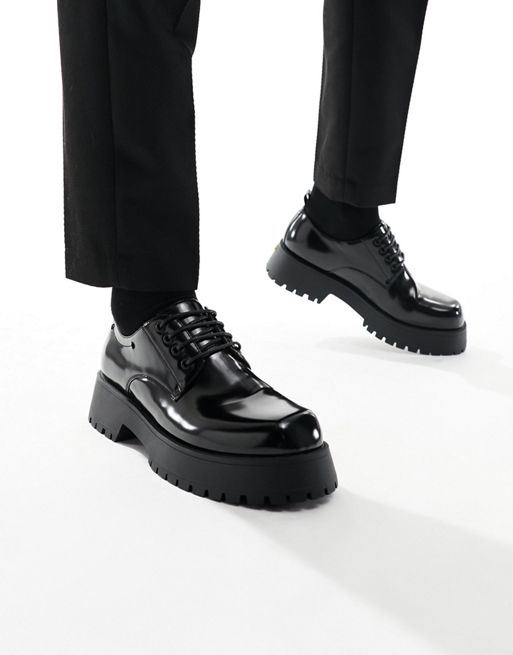FhyzicsShops DESIGN chunky lace up shoes Sandals in black faux leather