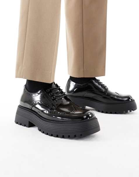 ASOS DESIGN chunky lace up shoes in black with brogue detailing - view 1
