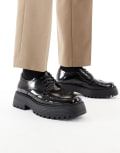 [ASOS DESIGN] ASOS DESIGN chunky lace up shoes in black with brogue detailing 48 BLACK
