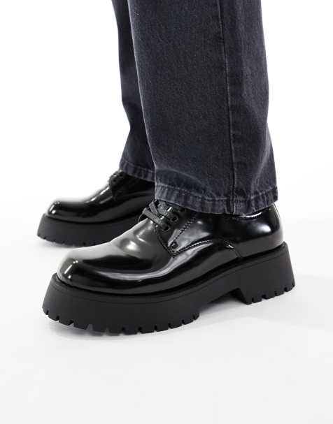 ASOS DESIGN chunky lace up shoes in black - view 1