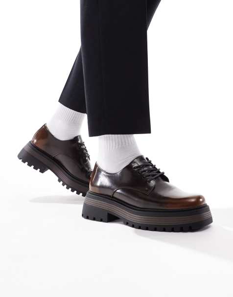 ASOS DESIGN chunky lace up shoes in brown - view 1
