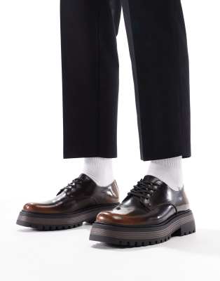 ASOS DESIGN chunky lace-up shoes in brown | ASOS display picture 1